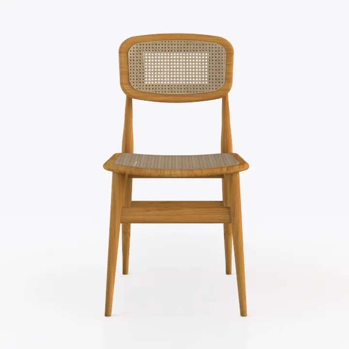 Mid Century Solid Wood Cane Dining Chair 3D Model