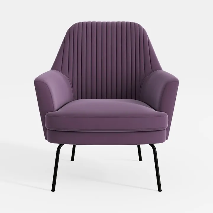 Modern Purple Velvet Tufted Armchair with Black Metal Legs 3D Model