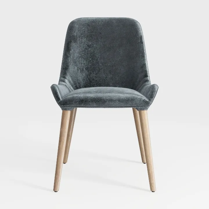 Modern Dark Grey Velvet Fabric Wooden Legs Dining Chair 3D Model