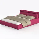 Modern Burgundy Fabric Upholstered King Size Bed 3D Model Left 45 Degree View