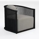 Modern Minimalist Black Wood Linen Upholstered Armchair 3D Model Right 45 Degree View