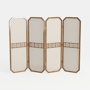 Traditional Solid Wood Cane Room Divider Screen 3D Model