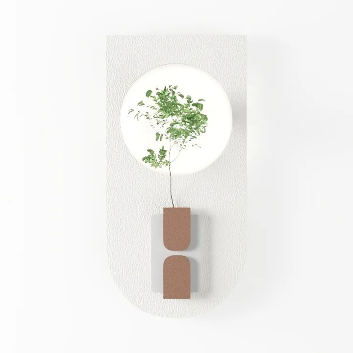 Minimalist Modern Metal Wood Wall Lamp With Green Plant Decor 3D Model