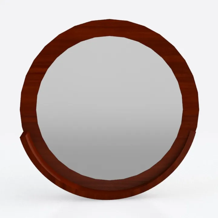 Modern Walnut Solid Wood Round Wall Mirror 3D Model