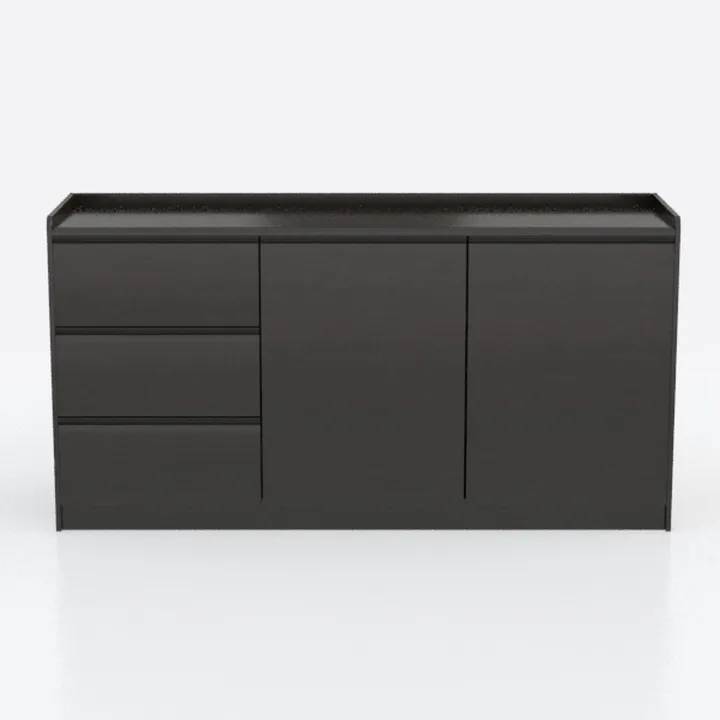 Minimalist Dark Solid Wood Sideboard Cabinet With Drawers 3D Model