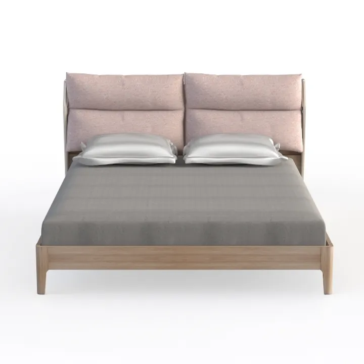 Modern Solid Wood Fabric Upholstered King Size Bed 3D Model