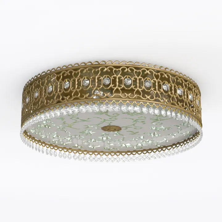 Vintage Brass Crystal Flush Mount Ceiling Lamp 3D Model