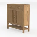 Traditional Solid Wood Storage Cabinet With Dual Drawers And Glass Doors 3D Model Left 45 Degree View