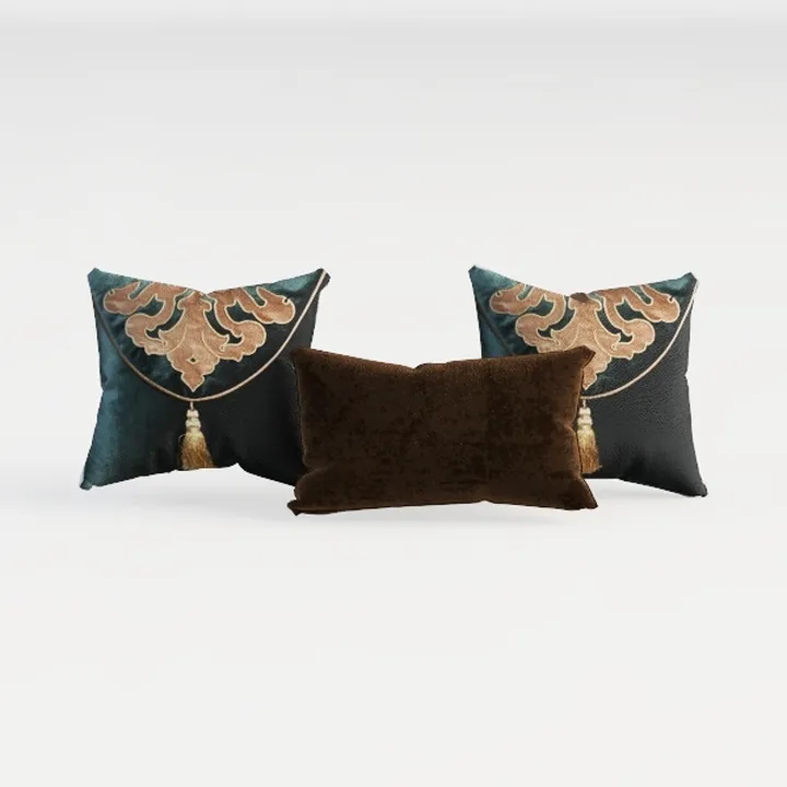 Vintage Velvet Decorative Throw Pillows with Tassel Details 3D Model