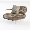 Bohemian Rattan Metal Wood Armchair With Decorative Throw Pillow 3D Model Left 45 Degree View