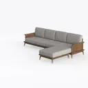 Mid Century Modern Fabric Walnut L Shaped Sectional Sofa 3D Model Left 45 Degree View