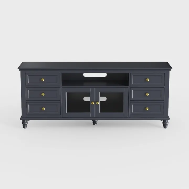 Traditional Solid Wood TV Stand with Brass Hardware Drawers Cabinets 3D Model