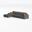 Modern Dark Gray Fabric L Shaped Sectional Sofa with Throw Pillows 3D Model Left 45 Degree View