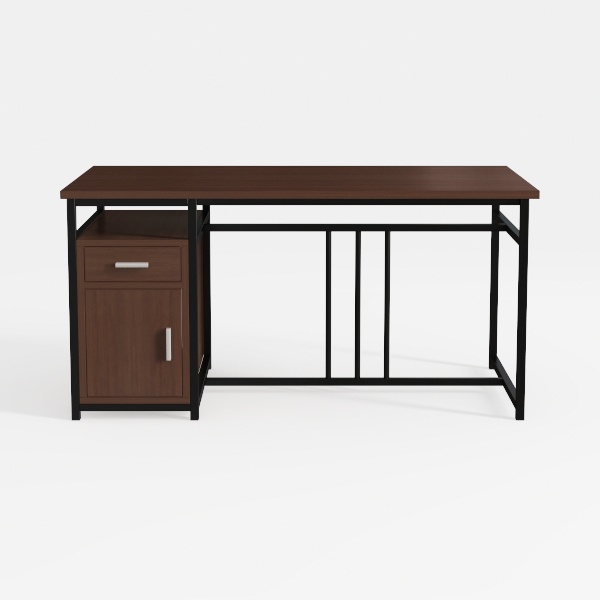 Modern Industrial Solid Wood Metal Office Desk With Storage Cabinet 3D ...