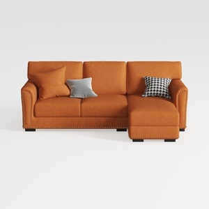 Modern Leather Nailhead Trim Sectional Sofa 3D Model