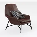 Modern Brown Leather Upholstered Armchair with Houndstooth Throw Pillow 3D Model Right 45 Degree View