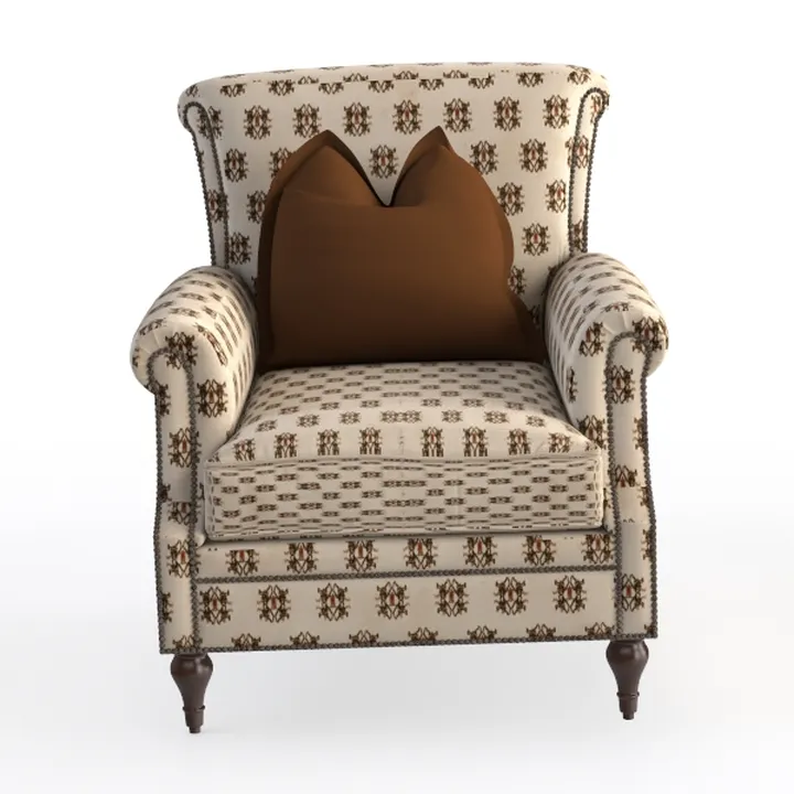 Mid-Century Retro Style Paisley Brown Linen Uphols