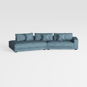 Minimalist Blue Fabric L Shaped Sectional Sofa 3D Model