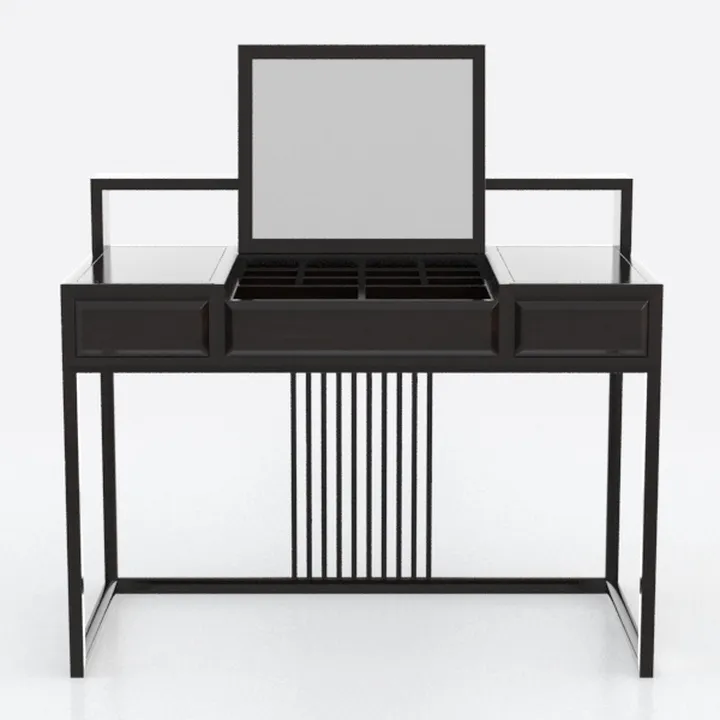Modern Minimalist Black Solid Wood Vanity Table with Flip Mirror 3D Model