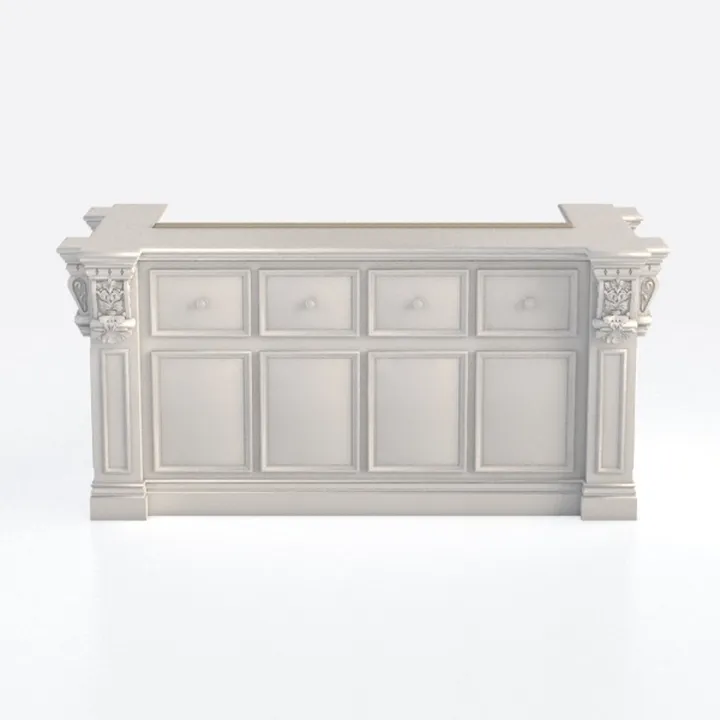 Classic Vintage White Solid Wood Sideboard Cabinet with Carved Details 3D Model