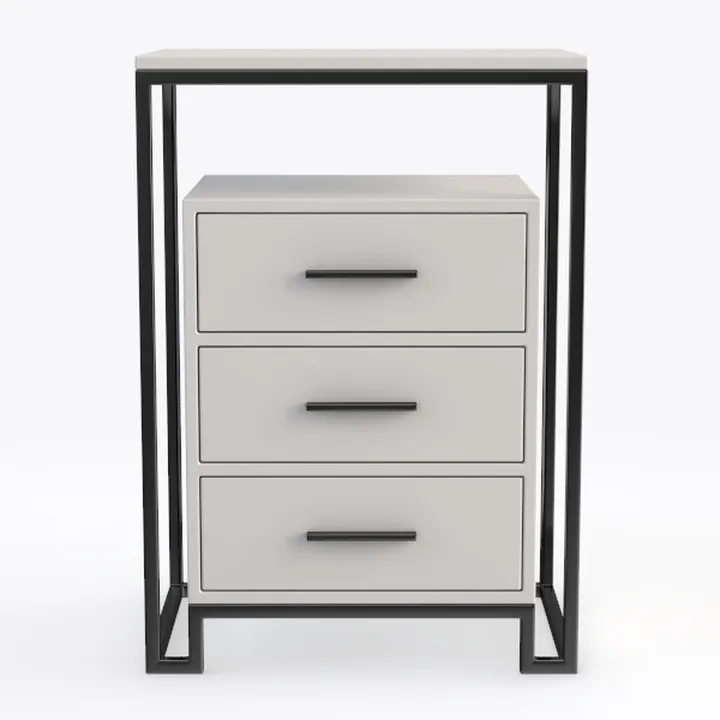 Modern Minimalist Metal Solid Wood Nightstand 3D Model