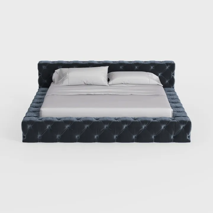 Velvet Tufted Modern Platform Bed 3D Model