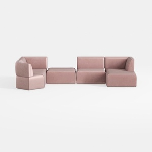 Minimalist Pink Velvet Modular Sectional Sofa 3D Model