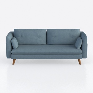 Mid-Century Modern Blue Fabric Sofa With Wood Legs 3D Model