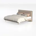 Modern Minimalist Fabric Upholstered King Bed With Gold Metal Legs 3D Model Left 45 Degree View