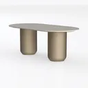 Modern Minimalist Terrazzo Top Metal Base Oval Dining Table 3D Model Left 45 Degree View