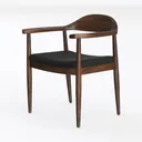 Mid Century Solid Wood Leather Upholstered Armchair 3D Model Left 45 Degree View