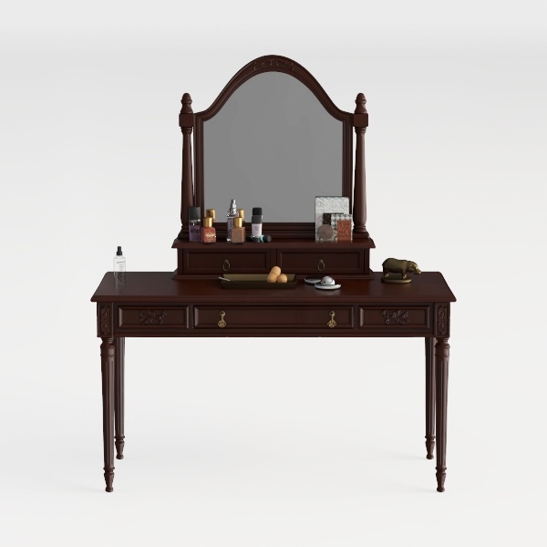 Retro Style 2-Piece Walnut Makeup Vanity Set with 