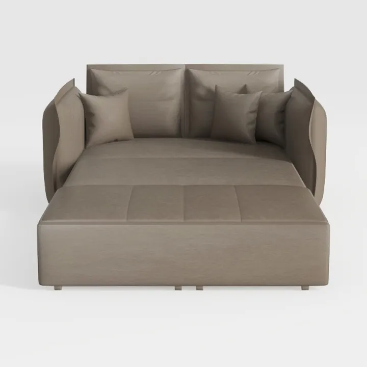 Minimalist Taupe Fabric Convertible Sofa Bed with Throw Pillows 3D Model