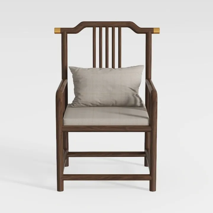 Modern Solid Walnut Wood Fabric Upholstered Armchair 3D Model