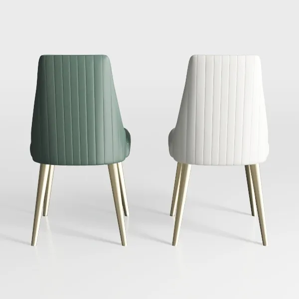 Modern Fabric Upholstered Tufted Dining Chairs with Gold Metal Legs 3D Model Front View