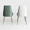 Modern Fabric Upholstered Tufted Dining Chairs with Gold Metal Legs 3D Model Front View