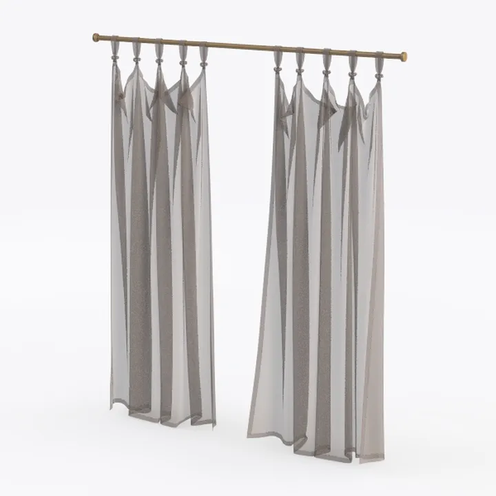 Minimalist Sheer Fabric Window Curtains With Brass Rod 3D Model