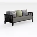 Minimalist Fabric Wood Frame Outdoor Indoor Sofa 3D Model Right 45 Degree View
