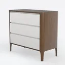 Minimalist Walnut White Three Drawer Dresser 3D Model Left 45 Degree View