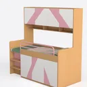 Modern Solid Wood Pink White Kids Loft Bed With Storage Cabinet Shelves 3D Model Left 45 Degree View