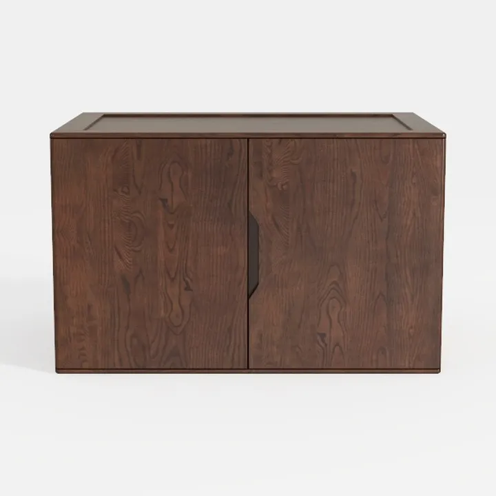 Minimalist Solid Walnut Wood Double Door Cabinet 3D Model