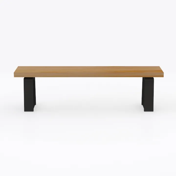 Modern Solid Wood Black Metal Dining Bench 3D Model