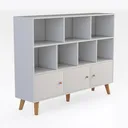 Minimalist White Solid Wood Open Storage Bookshelf 3D Model Right 45 Degree View