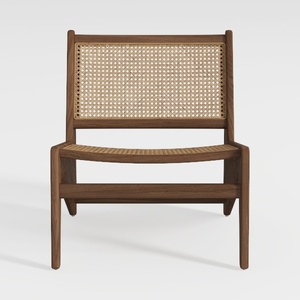 Mid Century Modern Solid Wood Rattan Accent Chair 3D Model