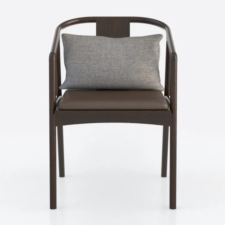 Minimalist Solid Wood Upholstered Armchair with Linen Cushion 3D Model