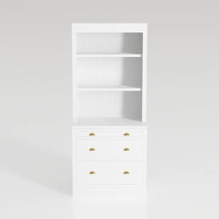 Minimalist White Solid Wood Freestanding Storage Cabinet with Brass Hardware 3D Model
