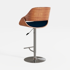 Modern Walnut Fabric Upholstered Adjustable Bar Stool 3D Model