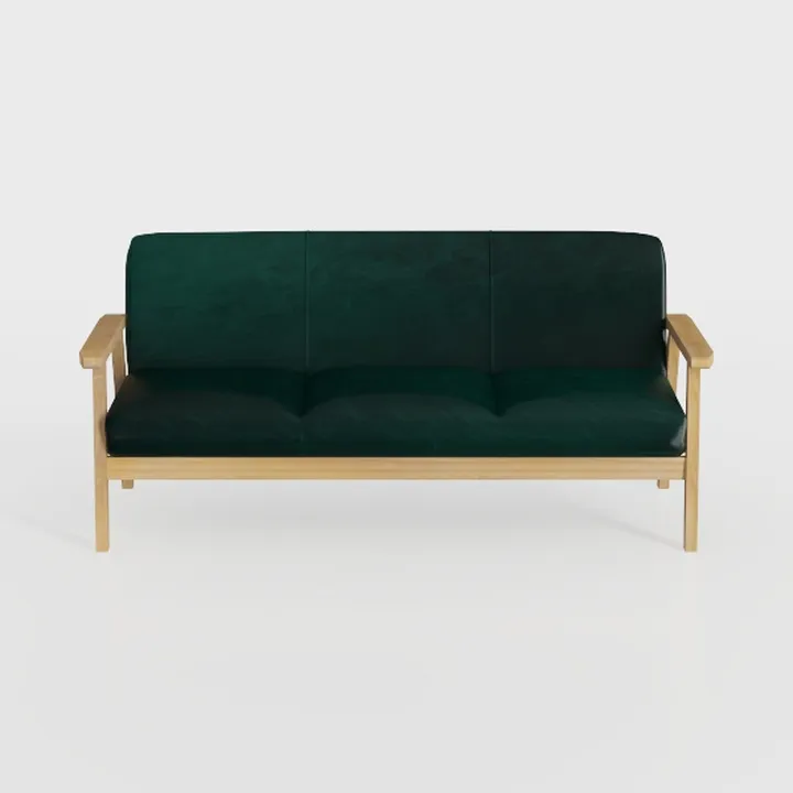 Modern Solid Wood Frame Dark Green Velvet Sofa 3D Model