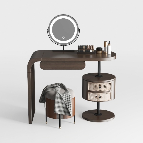 2-Piece White and Black Makeup Vanity Set with LED