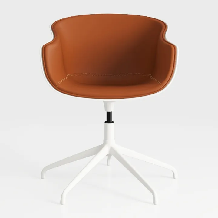 Modern Minimalist Brown Leather White Metal Armchair 3D Model